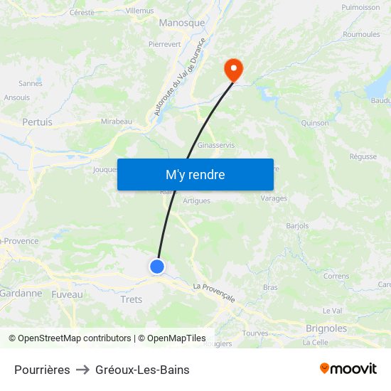 Pourrières to Gréoux-Les-Bains map