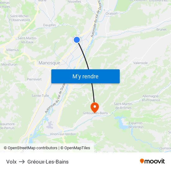 Volx to Gréoux-Les-Bains map