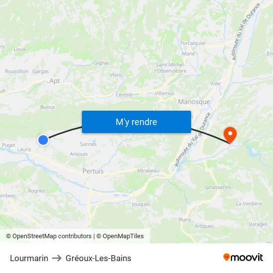 Lourmarin to Gréoux-Les-Bains map