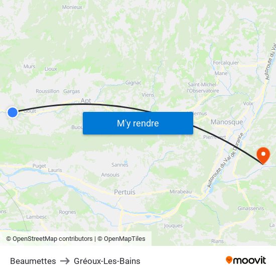 Beaumettes to Gréoux-Les-Bains map