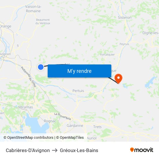 Cabrières-D'Avignon to Gréoux-Les-Bains map