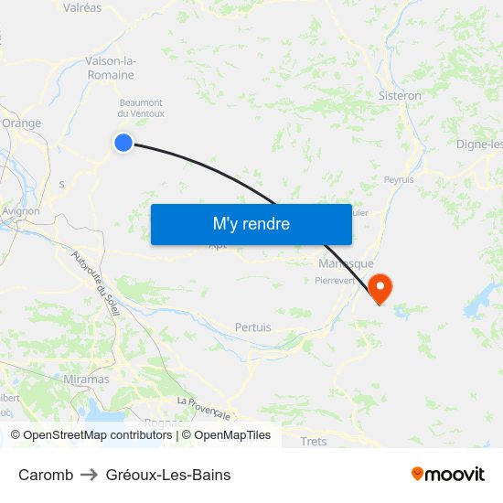 Caromb to Gréoux-Les-Bains map