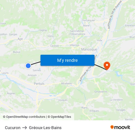 Cucuron to Gréoux-Les-Bains map