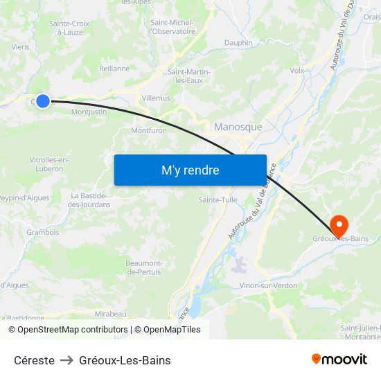 Céreste to Gréoux-Les-Bains map