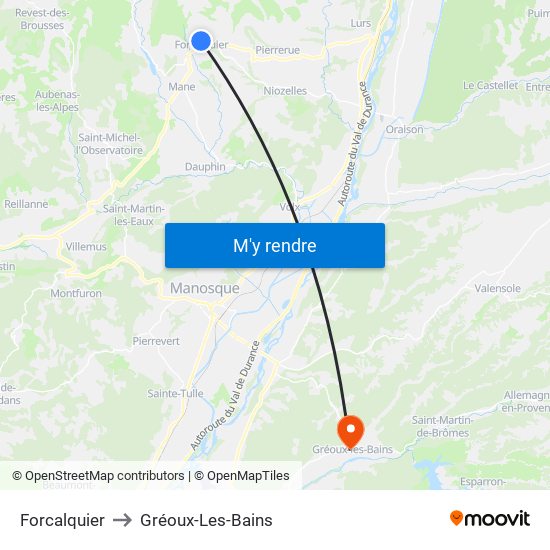 Forcalquier to Gréoux-Les-Bains map