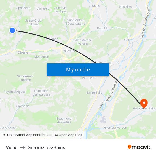 Viens to Gréoux-Les-Bains map