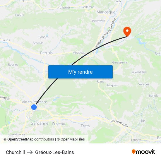 Churchill to Gréoux-Les-Bains map