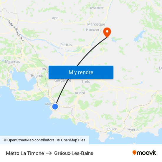 Métro La Timone to Gréoux-Les-Bains map