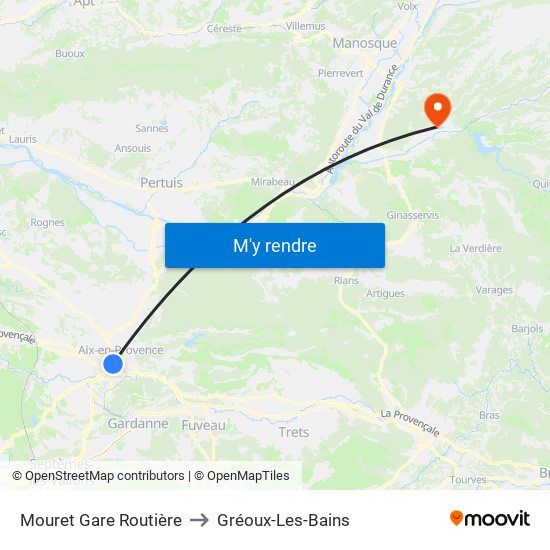 Mouret Gare Routière to Gréoux-Les-Bains map