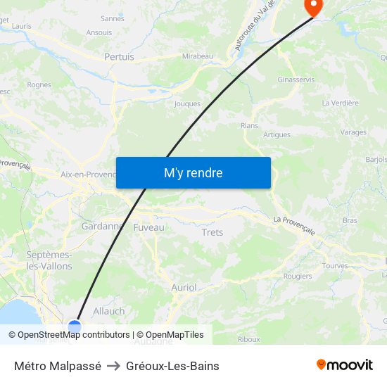 Métro Malpassé to Gréoux-Les-Bains map