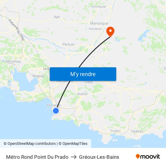 Métro Rond Point Du Prado to Gréoux-Les-Bains map