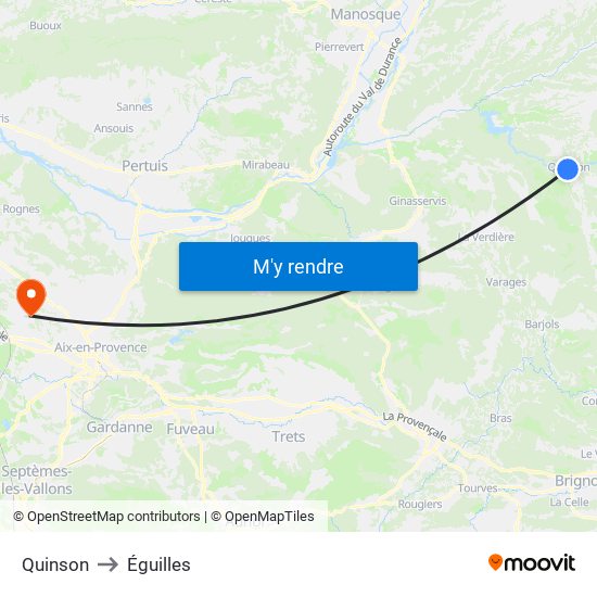 Quinson to Éguilles map