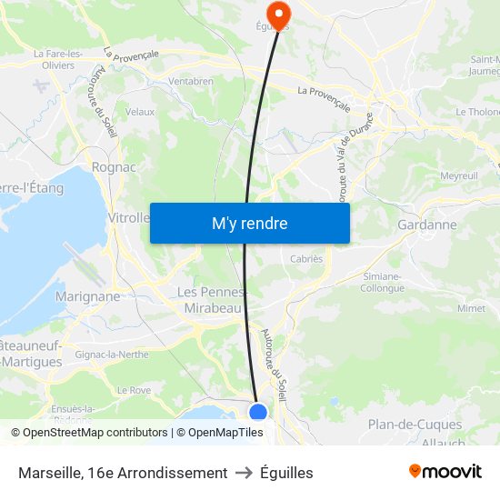 Marseille, 16e Arrondissement to Éguilles map