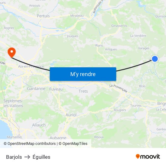 Barjols to Éguilles map