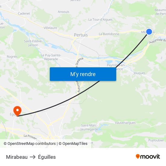 Mirabeau to Éguilles map