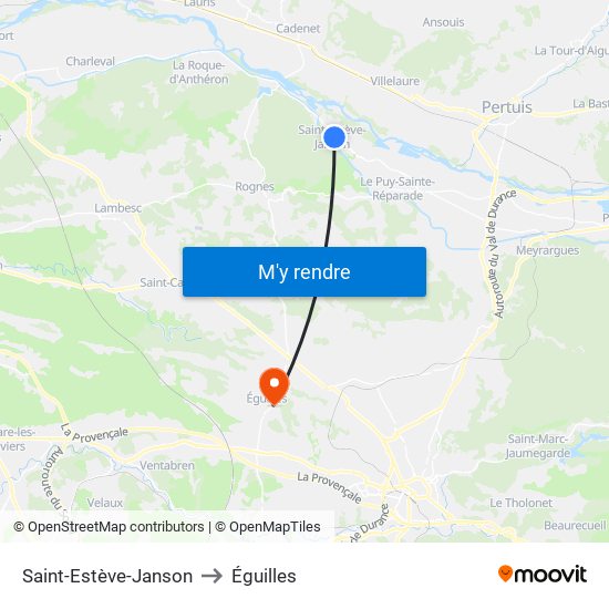 Saint-Estève-Janson to Éguilles map
