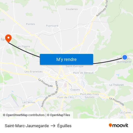 Saint-Marc-Jaumegarde to Éguilles map