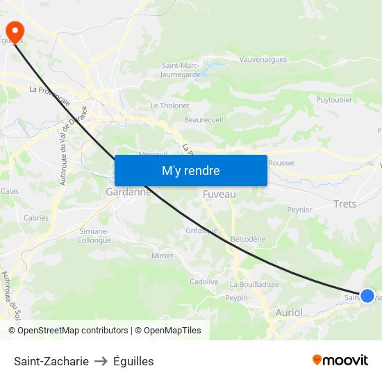 Saint-Zacharie to Éguilles map