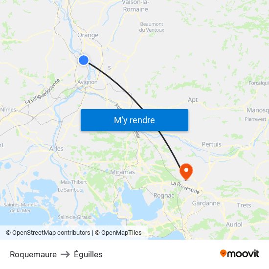 Roquemaure to Éguilles map
