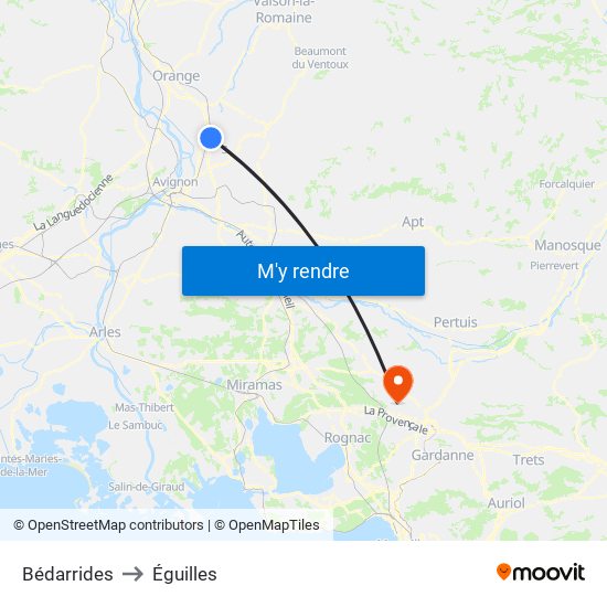 Bédarrides to Éguilles map