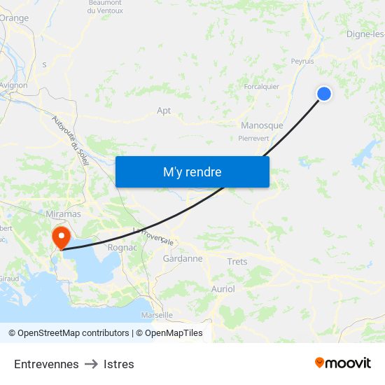 Entrevennes to Istres map