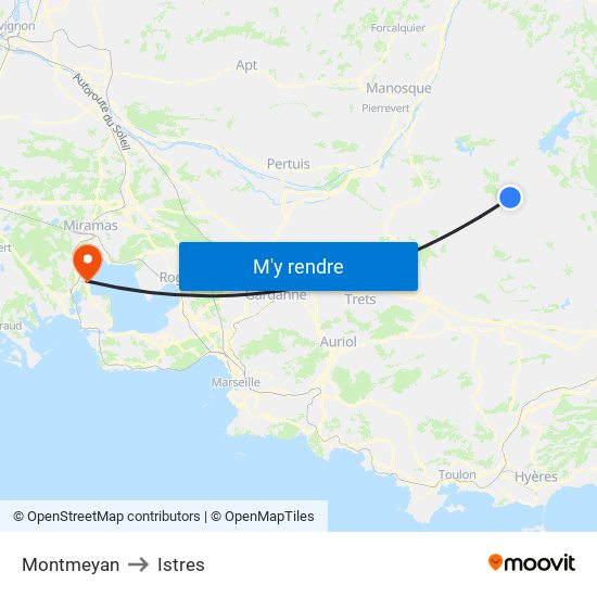 Montmeyan to Istres map