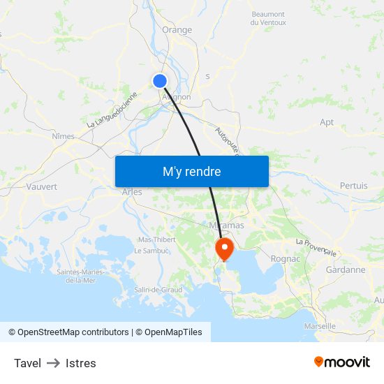 Tavel to Istres map