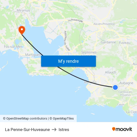 La Penne-Sur-Huveaune to Istres map