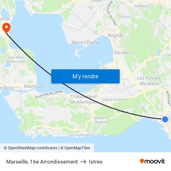 Marseille, 16e Arrondissement to Istres map