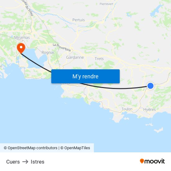 Cuers to Istres map