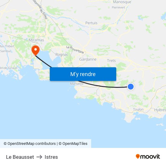 Le Beausset to Istres map