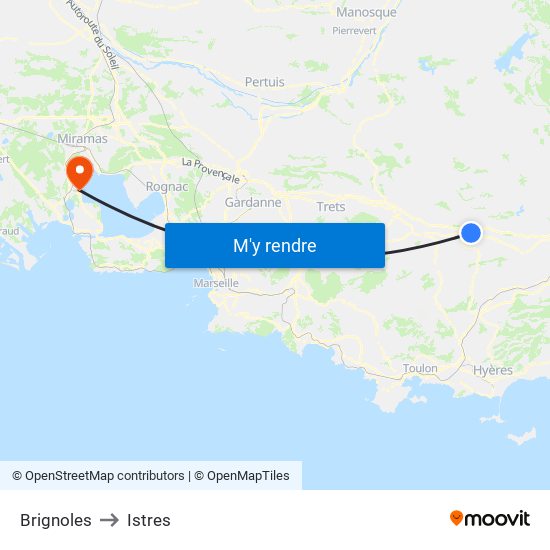 Brignoles to Istres map
