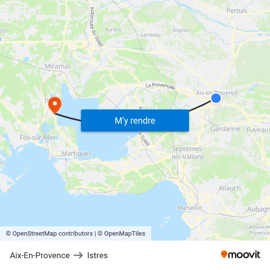 Aix-En-Provence to Istres map