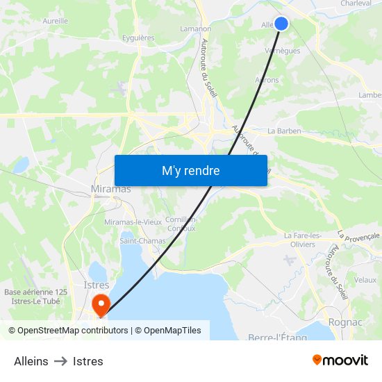 Alleins to Istres map