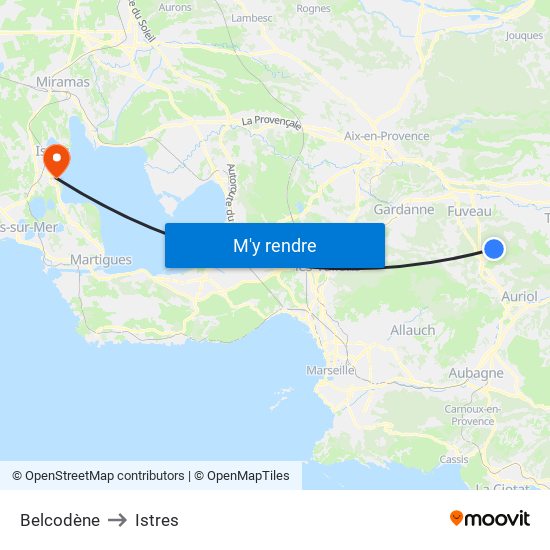 Belcodène to Istres map