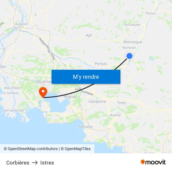 Corbières to Istres map