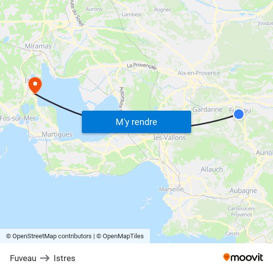 Fuveau to Istres map