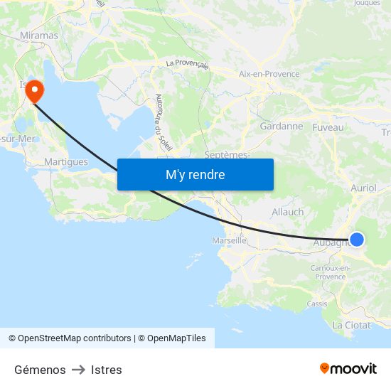Gémenos to Istres map
