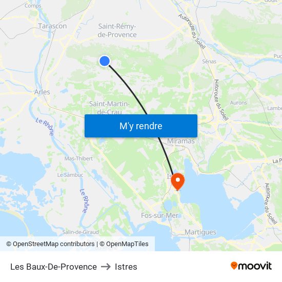 Les Baux-De-Provence to Istres map