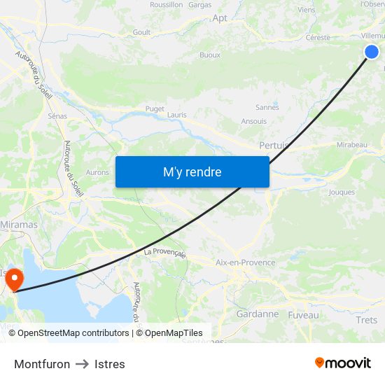 Montfuron to Istres map