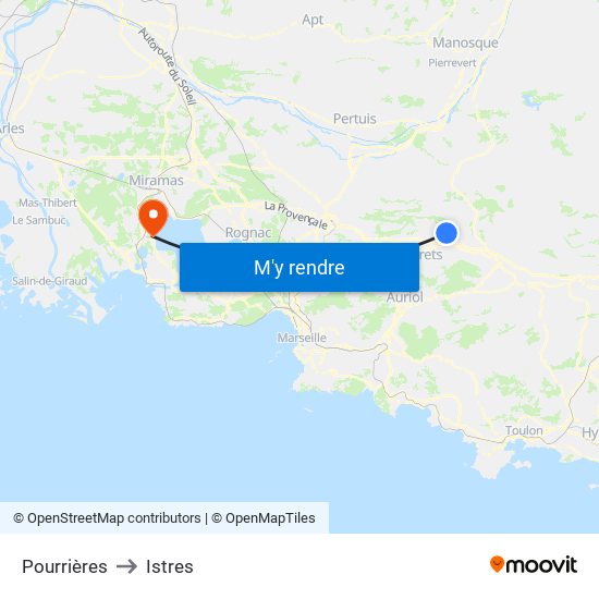 Pourrières to Istres map