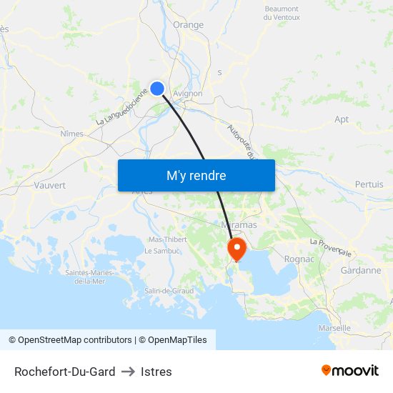 Rochefort-Du-Gard to Istres map