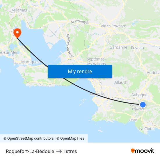 Roquefort-La-Bédoule to Istres map