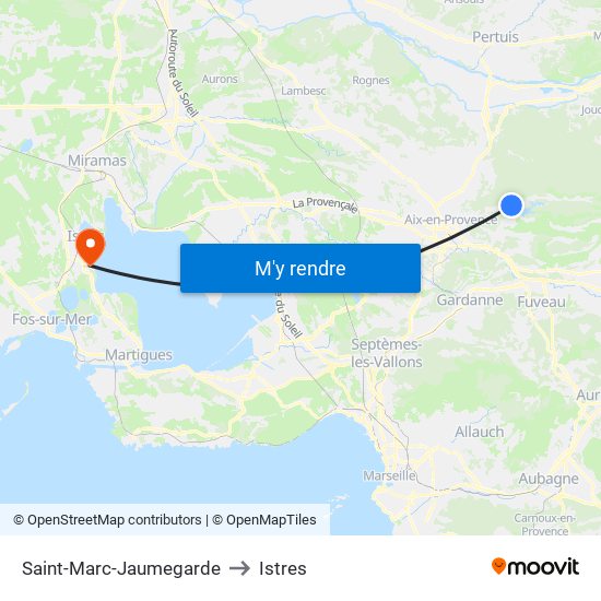 Saint-Marc-Jaumegarde to Istres map