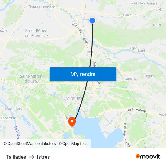 Taillades to Istres map