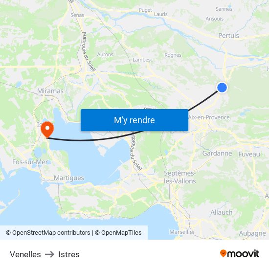 Venelles to Istres map