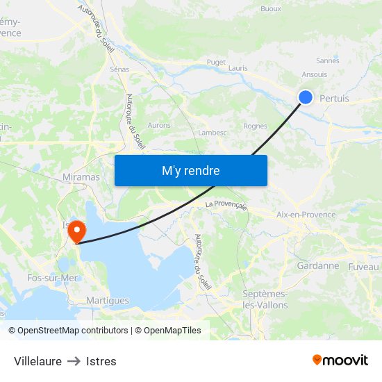 Villelaure to Istres map