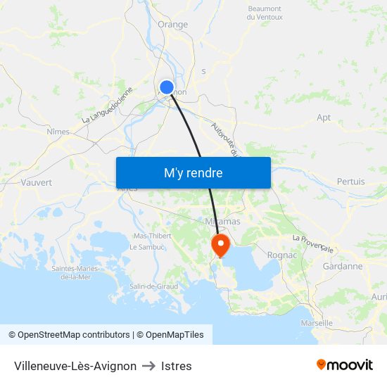 Villeneuve-Lès-Avignon to Istres map