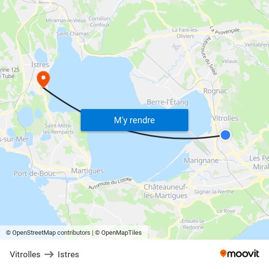 Vitrolles to Istres map