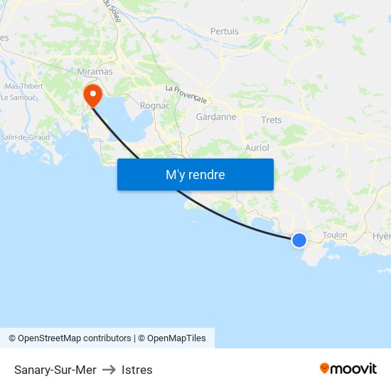 Sanary-Sur-Mer to Istres map